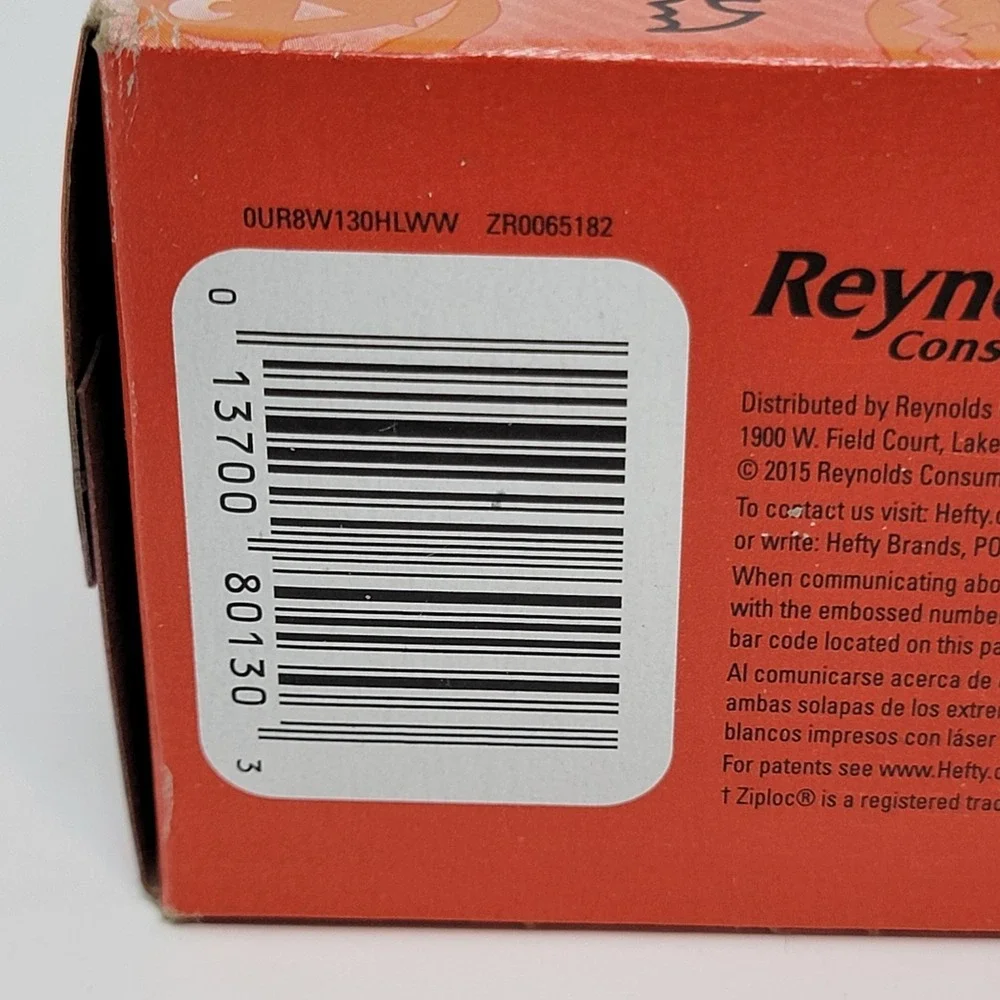 Hefty 2015 Halloween 30 Quart Storage Slider Bags Bats Pumpkins Limited Edition